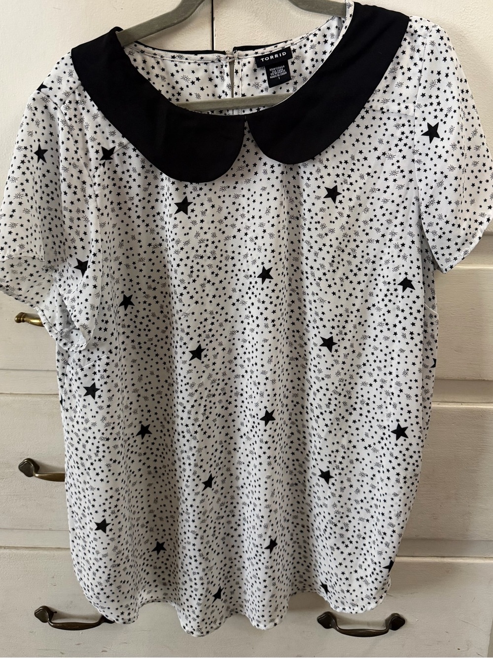 torrid Black & White Star Print Top with Peter Pan Collar